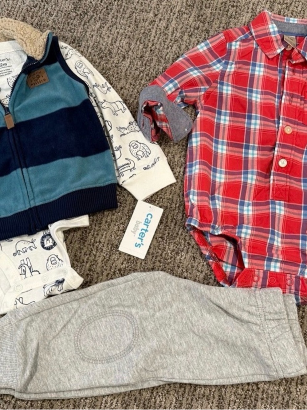 Carter's Shirt vest & pant set plus Oshkosh 12 month plaid top NWT 12 month